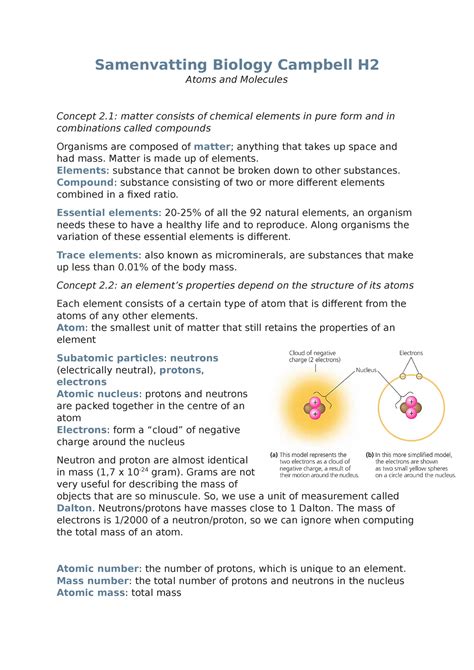 Samenvatting Chemie Van Het Leven Campbell H2 Samenvatting Biology