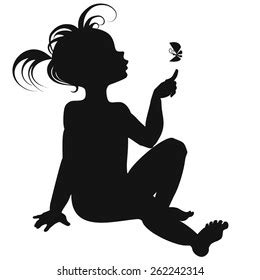 Little Girl Sitting Silhouette Vector Stock Vector (Royalty Free ...