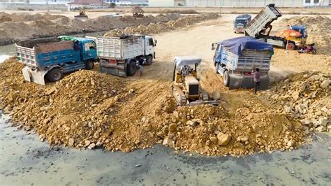 Wonderful Showing Landfill Up Process By Ton Dump Truck Mini Dozer