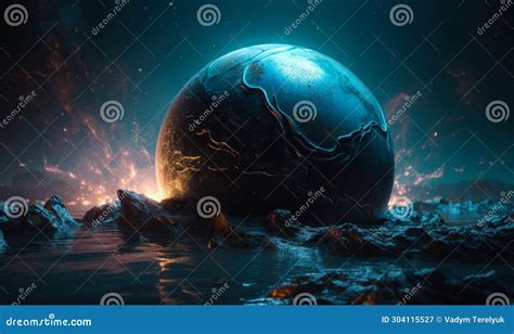 Cosmos Planet Fantasy Surface Space Planet Futuristic View Generative Ai Stock Illustration