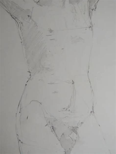 ORIGINAL PENCIL LIFE Drawing Of A Male Nude Model In A Standing Pose