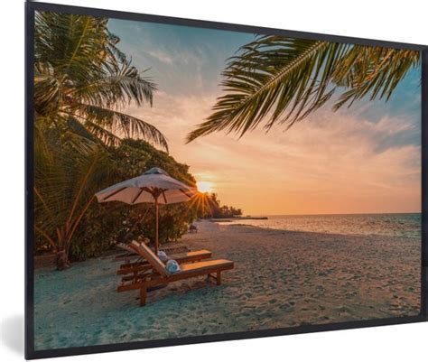 Fotolijst Incl Poster Strand Strandstoel Zonsondergang 120x80