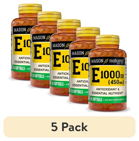 5 Pack Mason Natural Vitamin E 450 Mg 1000 Iu Antioxidant And