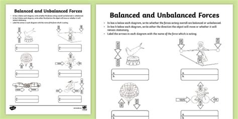 balanced  unbalanced forces worksheet twinkl usa