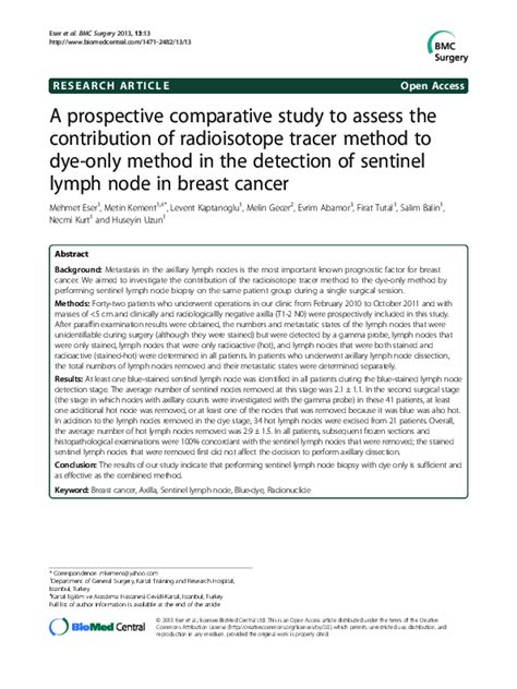 Pdf Sentinel Lymph Node Mapping With Gamma Probe In Carcinoma Of