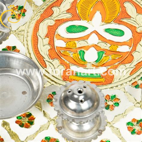 Round White Meena Pooja Thali Style Antique Feature Attractive