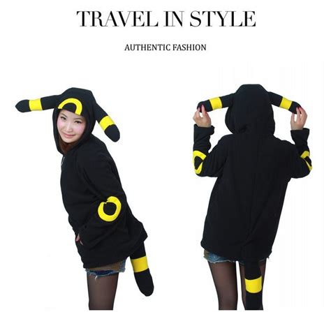 Poke Mon Shiny Umbreon Women Men Zip Hoodies With Ears Tails Cosplay Costume Cartoon Coat