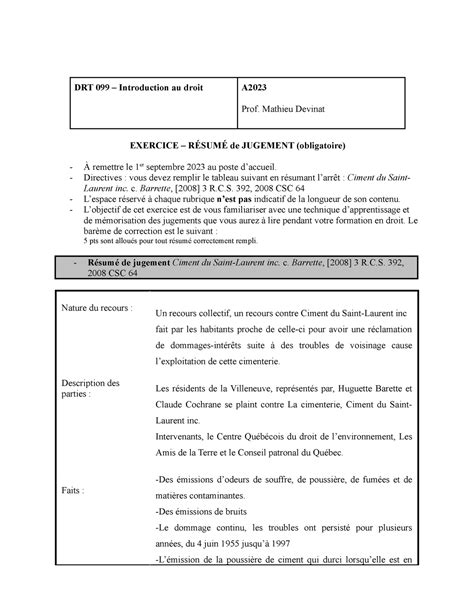 Résumé de jugement ciment sr laurent DRT 099 Introduction au droit