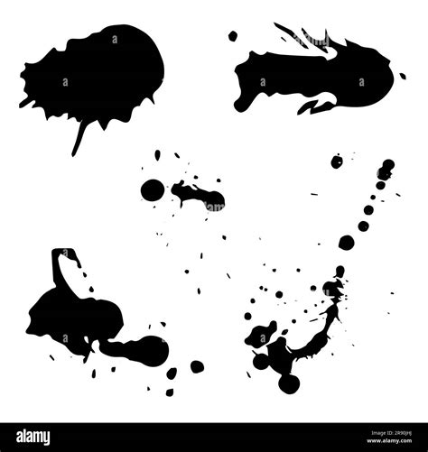 Set Collection Of Brash Ink Blot Spot Grunge Texture Isolated On