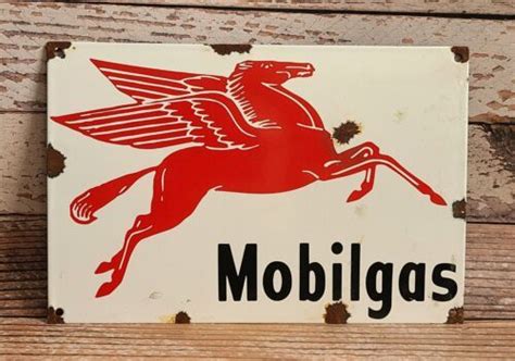 Vintage Mobilgas Pegasus Porcelain Metal Service Station Sign Mobil Oil