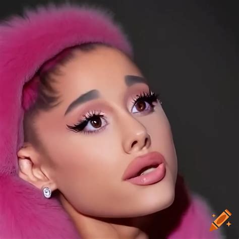 Ariana Grande In Pink Fluffy Fur Coat On Craiyon