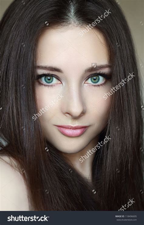 Beautiful Woman Model With Green Eyes And Natural Makeup Glamour Closeup Portrait Artistic