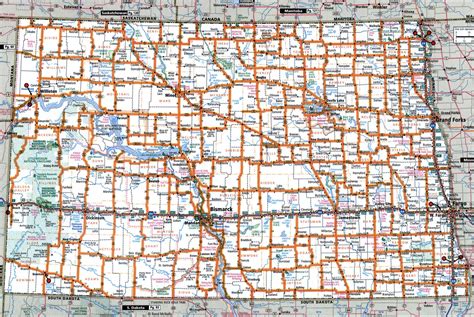 North Dakota state highway map with truck routes roads trucker drivers ...