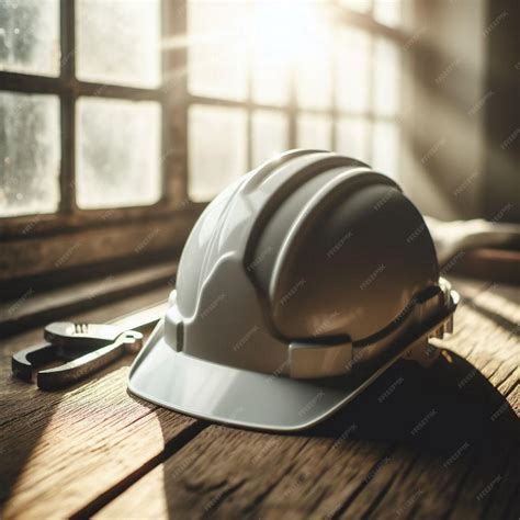 Safety helmet for worker on wooden floor | Premium AI-generated image