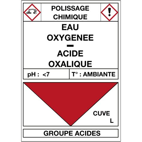 Étiquette Cuve Polissage Chimique Eau Oxygénée Acide Oxalique