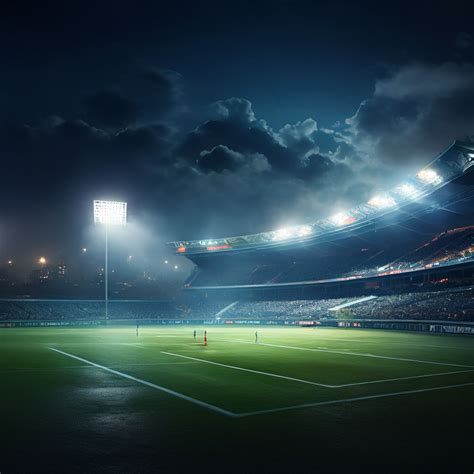 Cricket stadium at night with flood lights on and some fog i... by Anup ...