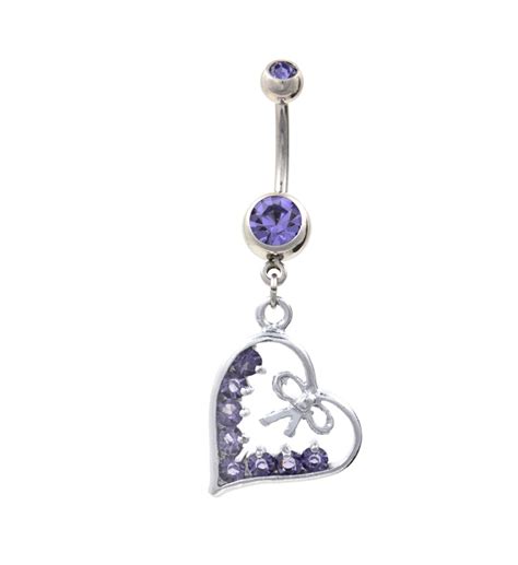 Clear Gem Paved Heart Bow Tie Dangle Belly Ring