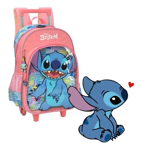 Mochila Rodinhas Al As Disney Stitch Rosa Salm O Luxcel Mochilas