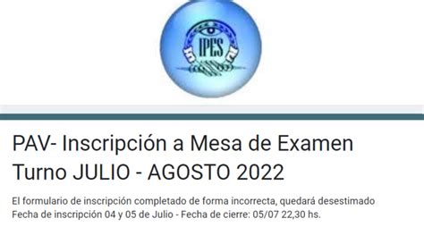 Pav ExÁmenes Julio Agosto 2022 Instituto Provincial De Educación Superior Sede Caleta Olivia