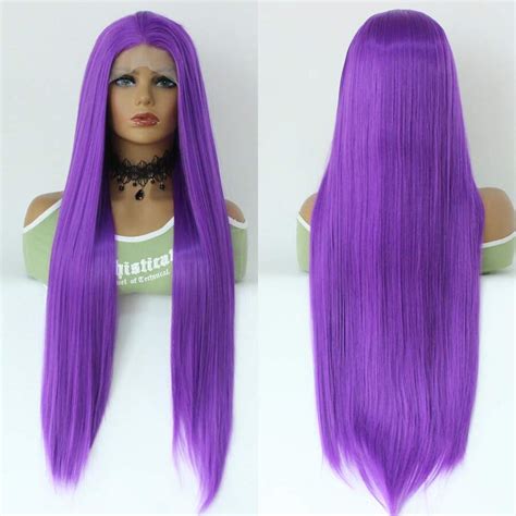 New Sexy Purple Long Straight Wigs For Black Women 24 Inch Natural Hairline Heat Resistant