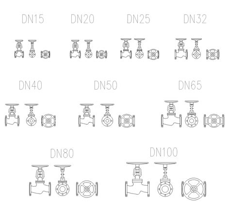 Katup Globe Untuk Dn 15 Hingga 100 Mm Dwg Blok Cad Unduh