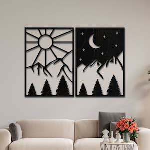 Day And Night Mountain Scene Wall Art 3D Mountain Wall Panels Set Of