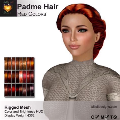 Second Life Marketplace Aanda Padme Hair Red Colors Pack Rigged Mesh Long Womens Hairstyle