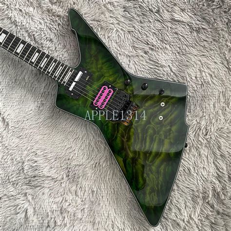 New Green Quilted Maple Top Explorer Electric Guitar Black Fretboard