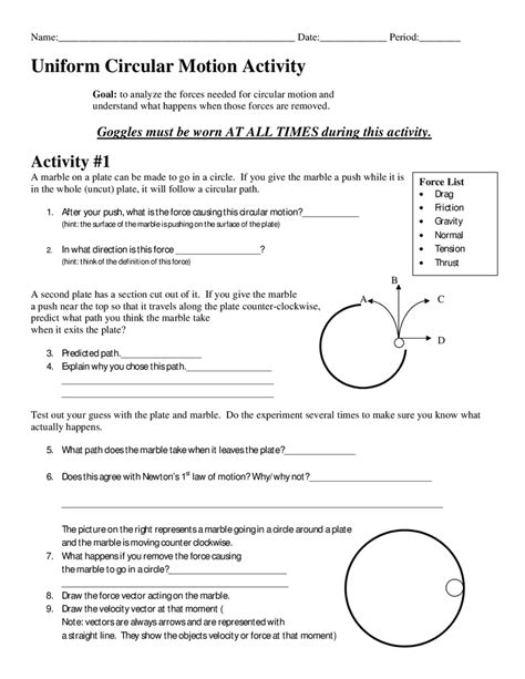 Circular Motion Worksheet Answers