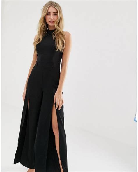 Lipsy Halter Neck Split Leg Jumpsuit In Black Lyst