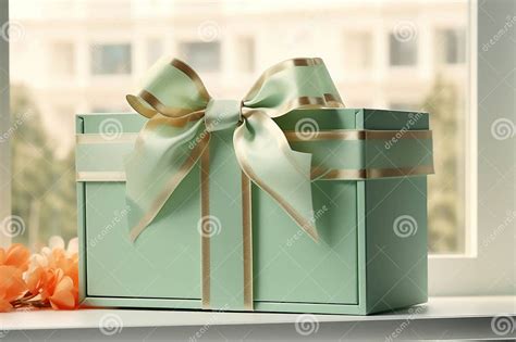 Mint T Boxes With Golden Bow On Background Of The Window Generative