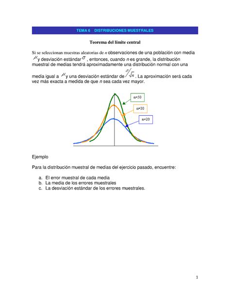 Teorema Del Limite Central Tema 6 Distribuciones Muestrales Teorema Del Límite Central Si Se