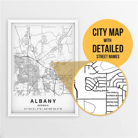 Printable Map of Albany GA Georgia USA With Street Names - Etsy