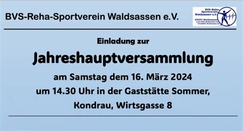 Einladung Zur Jahreshauptversammlung Bvs Reha Sportverein