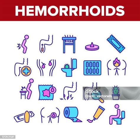 Hemorrhoids Disease Collection Icons Set Vector Stock Illustration