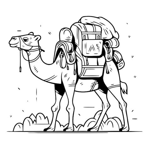 Camel Tourist Vector Illustration Of A Camel With A Backpack Premium