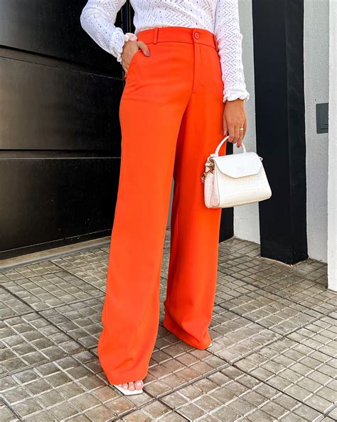 Calça Feminina Pantalona Em Alfaiataria Laranja FULTON