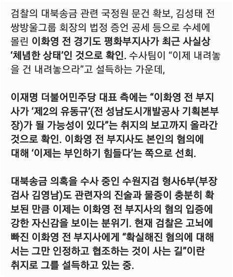 수원지검 이화영 체념한 상태막판 설득 중민주당 비상 정치유머 게시판