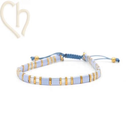 Kit Bracelet Avec Miyuki Quart Demi Tila En Macram Fermoir Bleu Clair