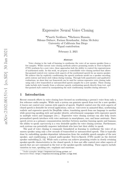 (PDF) Expressive Neural Voice Cloning