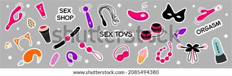 Collection Stickers Sex Toys Vector Illustration Stock Vector Royalty Free 2085494380