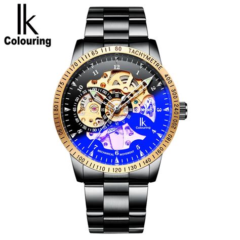 IK Colouring Skeleton Mechanical Watch For Men Fashion Casual Stainless