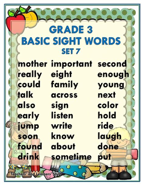 Basic Sight Words For Grade 6