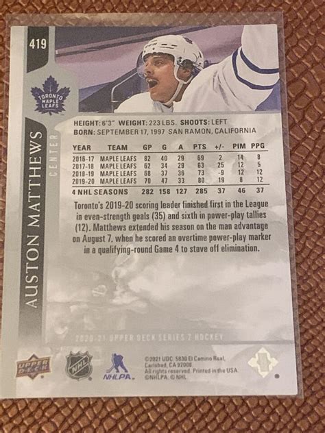 Auston Matthews 2020 21 Series 2 Upper Deck 419 Toronto Maple Leafs