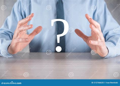 Businessman Man Hand Hold Interface Question Marks Sign Web Ask