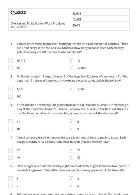 50 Multiplication Word Problems Worksheets For 5th Grade On Quizizz Free And Printable