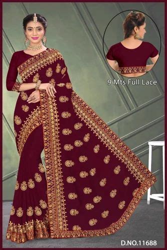 Sarika Fashion Marron Ladies Fancy Embroidered Saree 6 M With Blouse