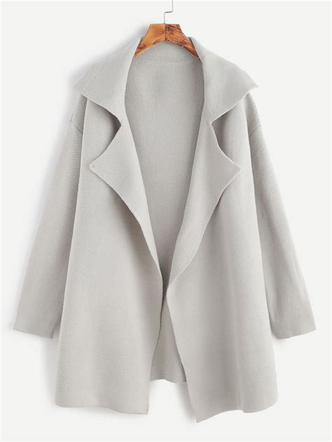 Grey Notch Collar Drop Shoulder Sweater Coat