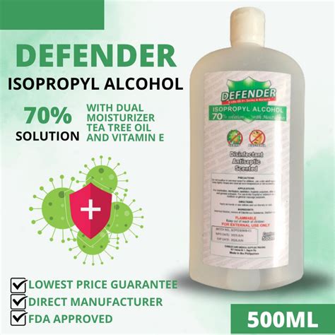 DEFENDER ISOPROPYL ALCOHOL 500ML TENDERNESS SCENT FDA APPROVED DIRECT