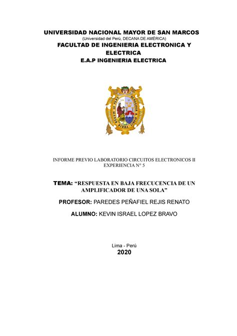 Informe Previo 5 Universidad Nacional Mayor De San Marcos Universidad Del Perú Decana De